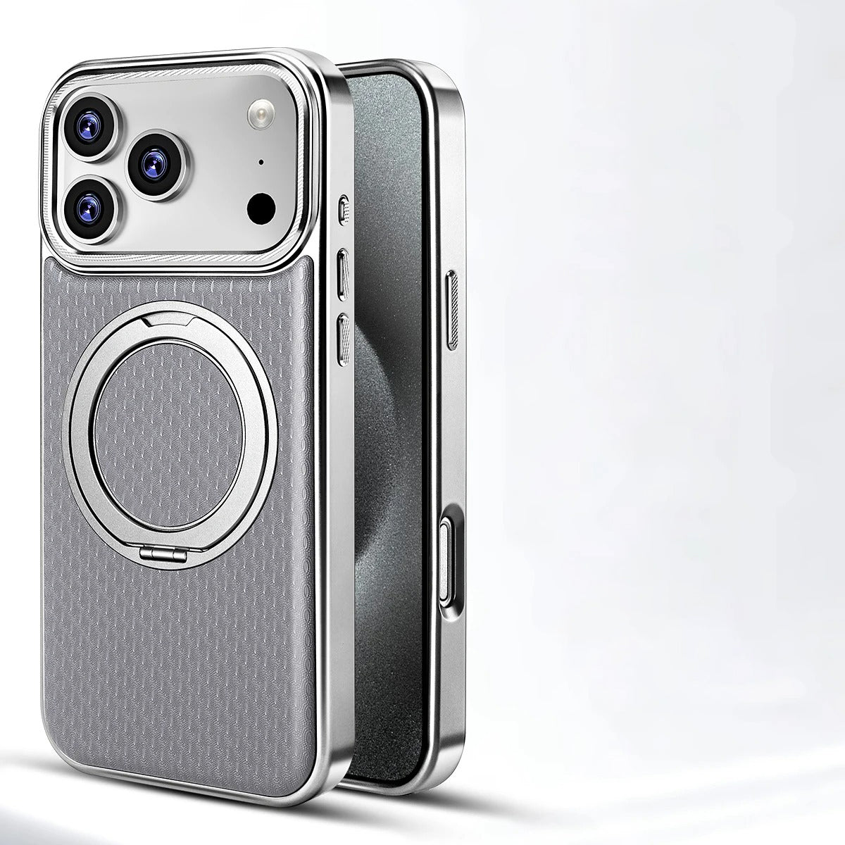 Luxury iPhone Case — Diamond Pattern Leather MagSafe Cover with Rotating Bracket Holder, Full-Coverage Shockproof Protection and Anti-Fingerprint Finish