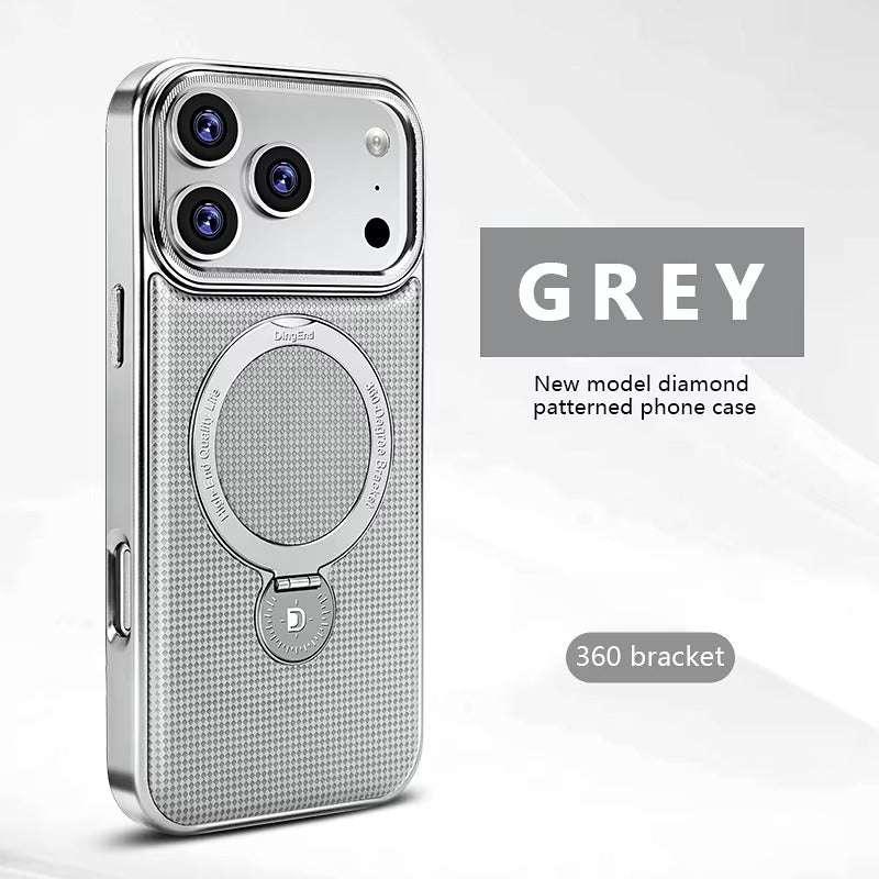 Luxury iPhone Case — Diamond Pattern Leather MagSafe Cover with Rotating Bracket Holder, Full-Coverage Shockproof Protection and Anti-Fingerprint Finish