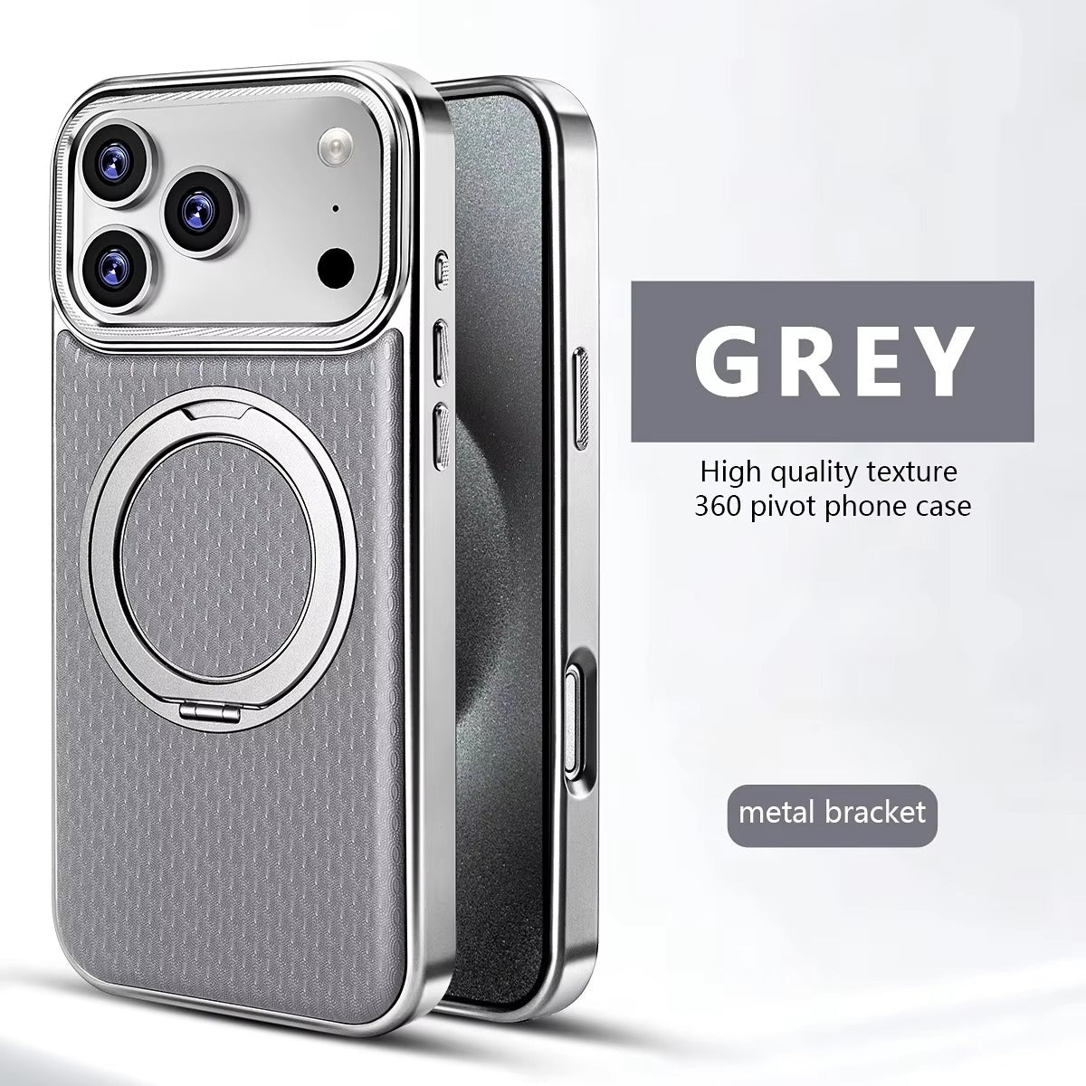 Luxury iPhone Case — Diamond Pattern Leather MagSafe Cover with Rotating Bracket Holder, Full-Coverage Shockproof Protection and Anti-Fingerprint Finish