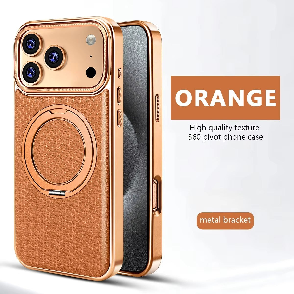 Luxury iPhone Case — Diamond Pattern Leather MagSafe Cover with Rotating Bracket Holder, Full-Coverage Shockproof Protection and Anti-Fingerprint Finish