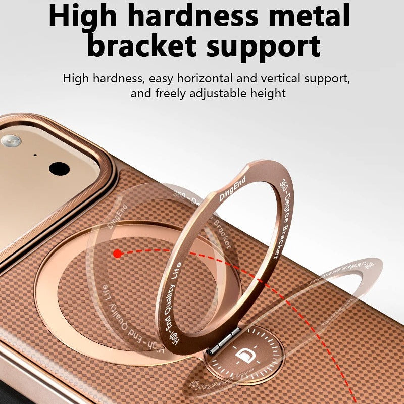 Luxury iPhone Case — Diamond Pattern Leather MagSafe Cover with Rotating Bracket Holder, Full-Coverage Shockproof Protection and Anti-Fingerprint Finish