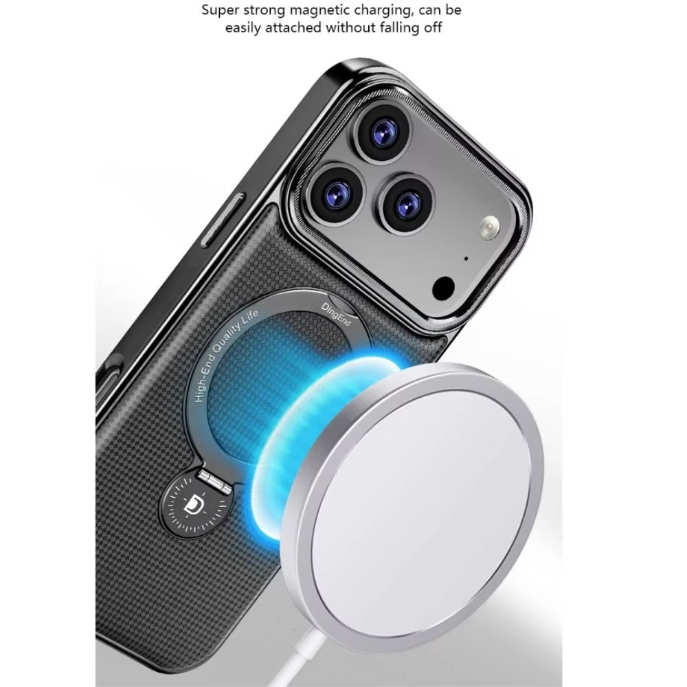 Luxury iPhone Case — Diamond Pattern Leather MagSafe Cover with Rotating Bracket Holder, Full-Coverage Shockproof Protection and Anti-Fingerprint Finish