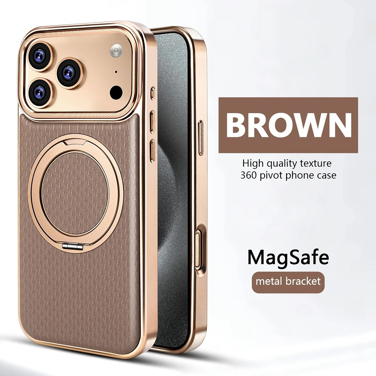 Luxury iPhone Case — Diamond Pattern Leather MagSafe Cover with Rotating Bracket Holder, Full-Coverage Shockproof Protection and Anti-Fingerprint Finish