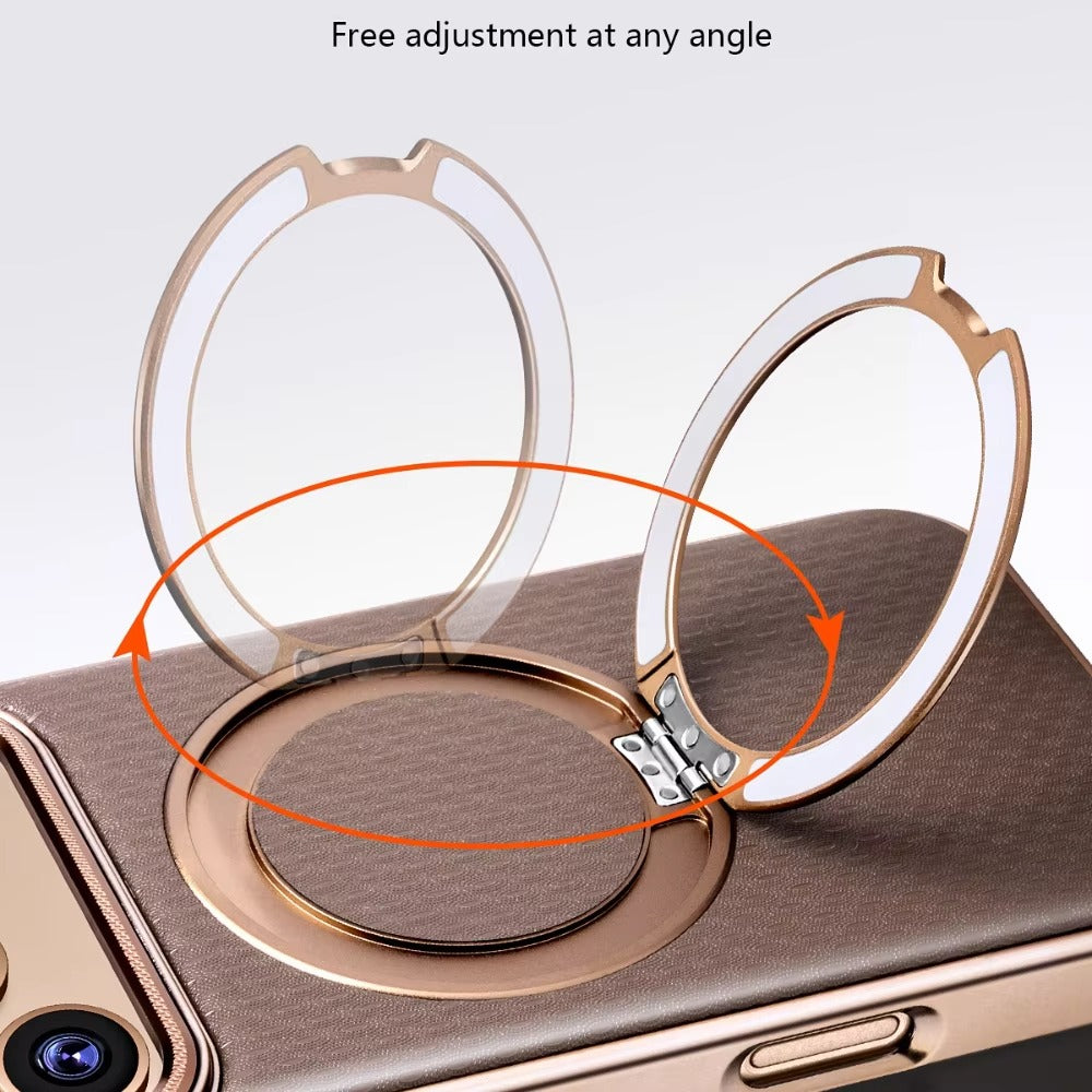 Luxury iPhone Case — Diamond Pattern Leather MagSafe Cover with Rotating Bracket Holder, Full-Coverage Shockproof Protection and Anti-Fingerprint Finish