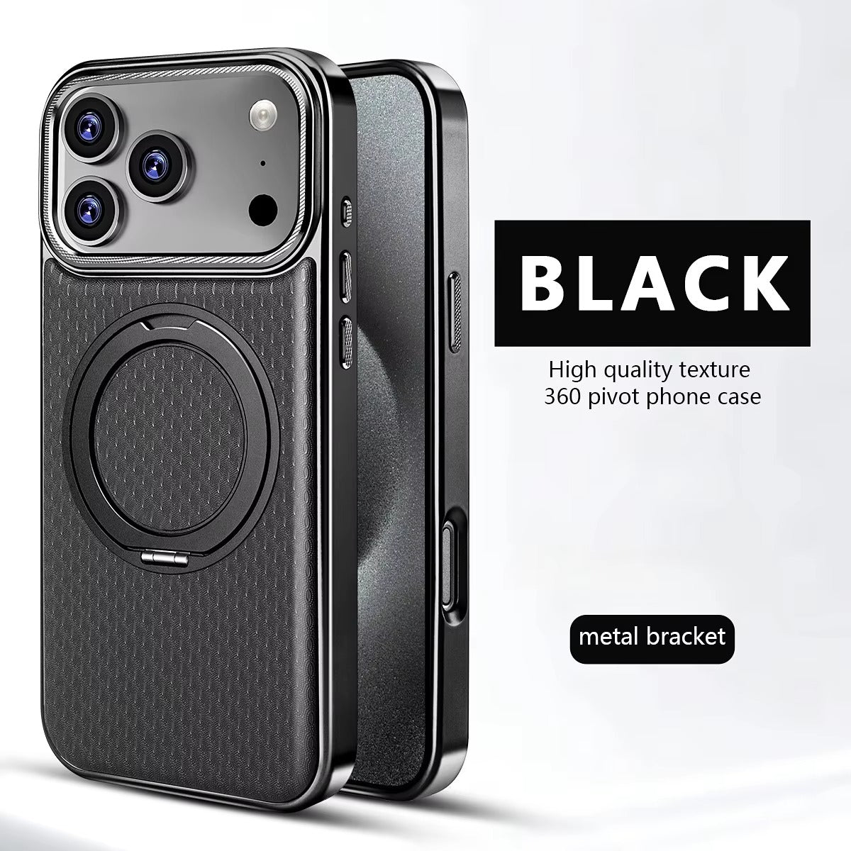 Luxury iPhone Case — Diamond Pattern Leather MagSafe Cover with Rotating Bracket Holder, Full-Coverage Shockproof Protection and Anti-Fingerprint Finish