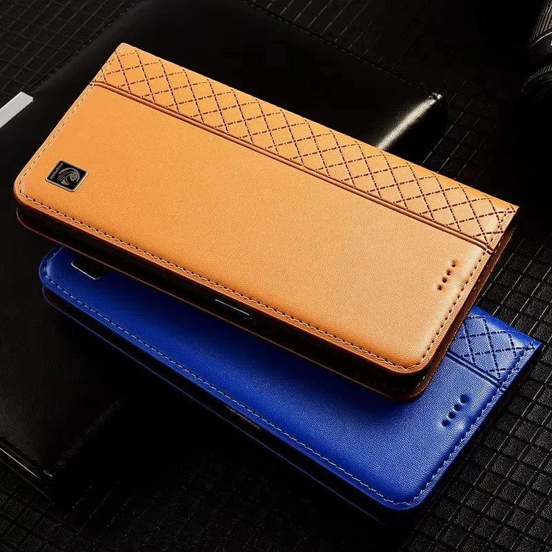 Luxury iPhone Case — Genuine Leather Flip Cover with Magnetic Closure, Card Slot Holder, Business-Style Kickstand and Full-Body Shockproof Protection