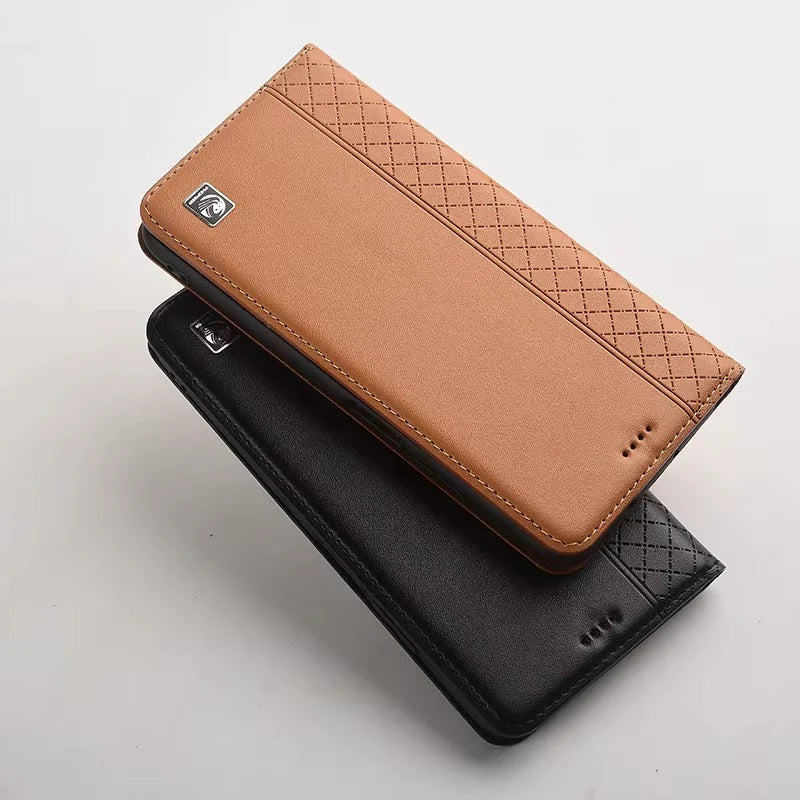 Luxury iPhone Case — Genuine Leather Flip Cover with Magnetic Closure, Card Slot Holder, Business-Style Kickstand and Full-Body Shockproof Protection