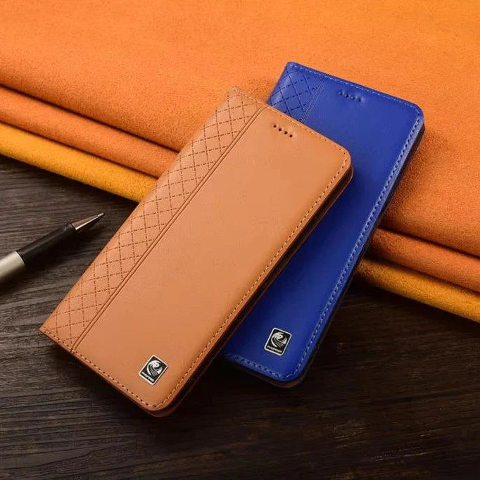 Luxury iPhone Case — Genuine Leather Flip Cover with Magnetic Closure, Card Slot Holder, Business-Style Kickstand and Full-Body Shockproof Protection