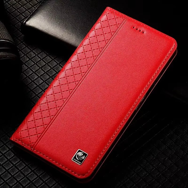Luxury iPhone Case — Genuine Leather Flip Cover with Magnetic Closure, Card Slot Holder, Business-Style Kickstand and Full-Body Shockproof Protection