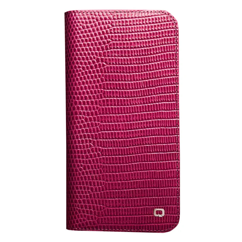 Luxury iPhone Case — Genuine Lizard Leather Flip Wallet Cover with Magnetic Closure, Kickstand Holder, Dustproof Non-Slip Design and Premium Full-Body Protection