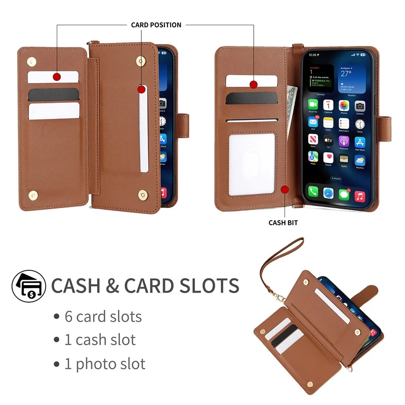 Luxury iPhone Case — Leather Flip Wallet Cover with Card Holder, Shockproof Protective Design and Stylish Full-Body Functionality