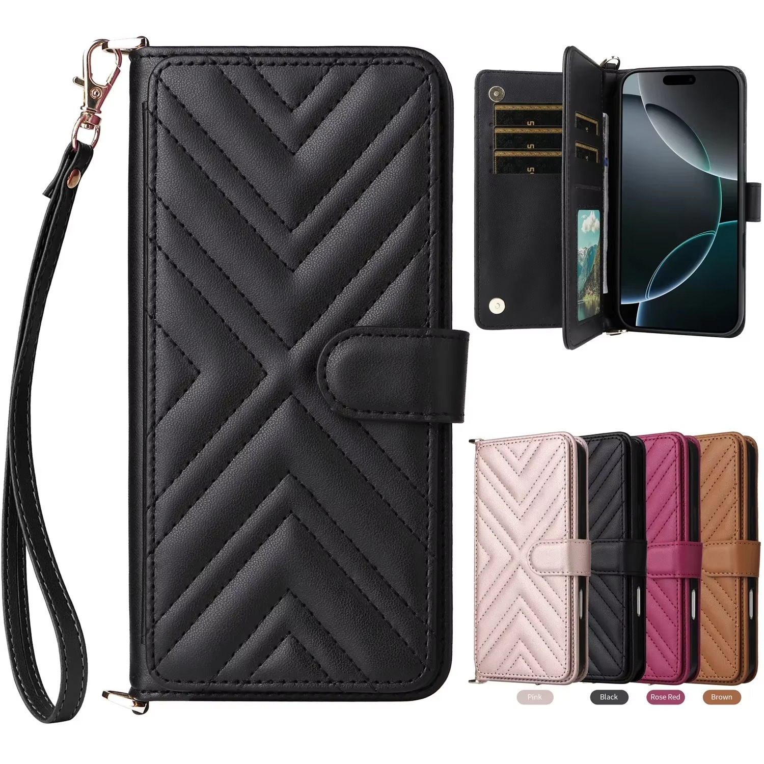 Luxury iPhone Case — Leather Flip Wallet Cover with Card Holder, Shockproof Protective Design and Stylish Full-Body Functionality