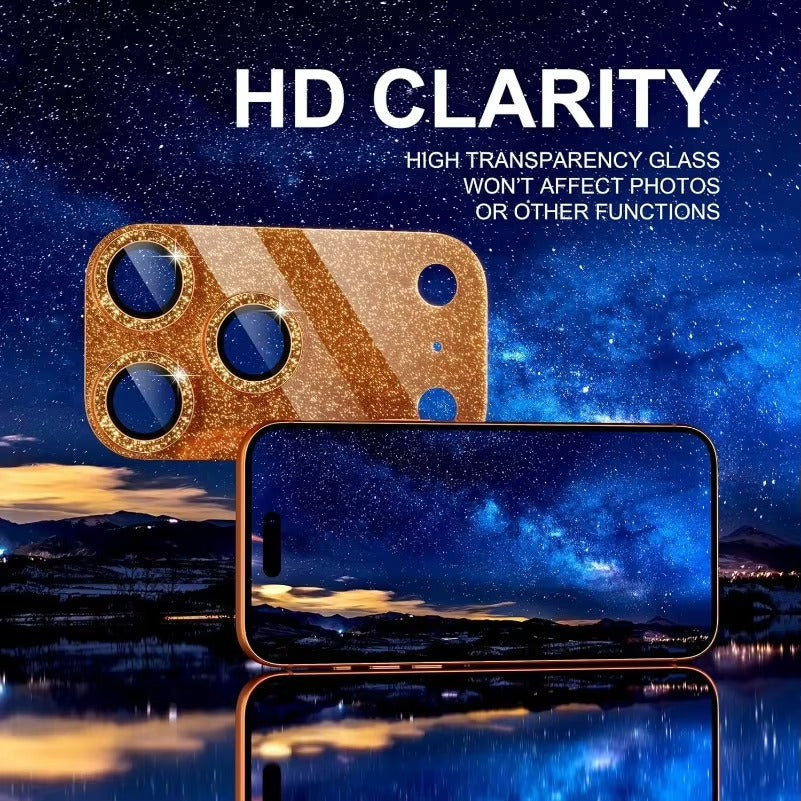 Luxury iPhone Glitter Camera Lens Protector, Metal Alloy Tempered Glass Film with Full Coverage, Scratch Resistance & Decorative Protection