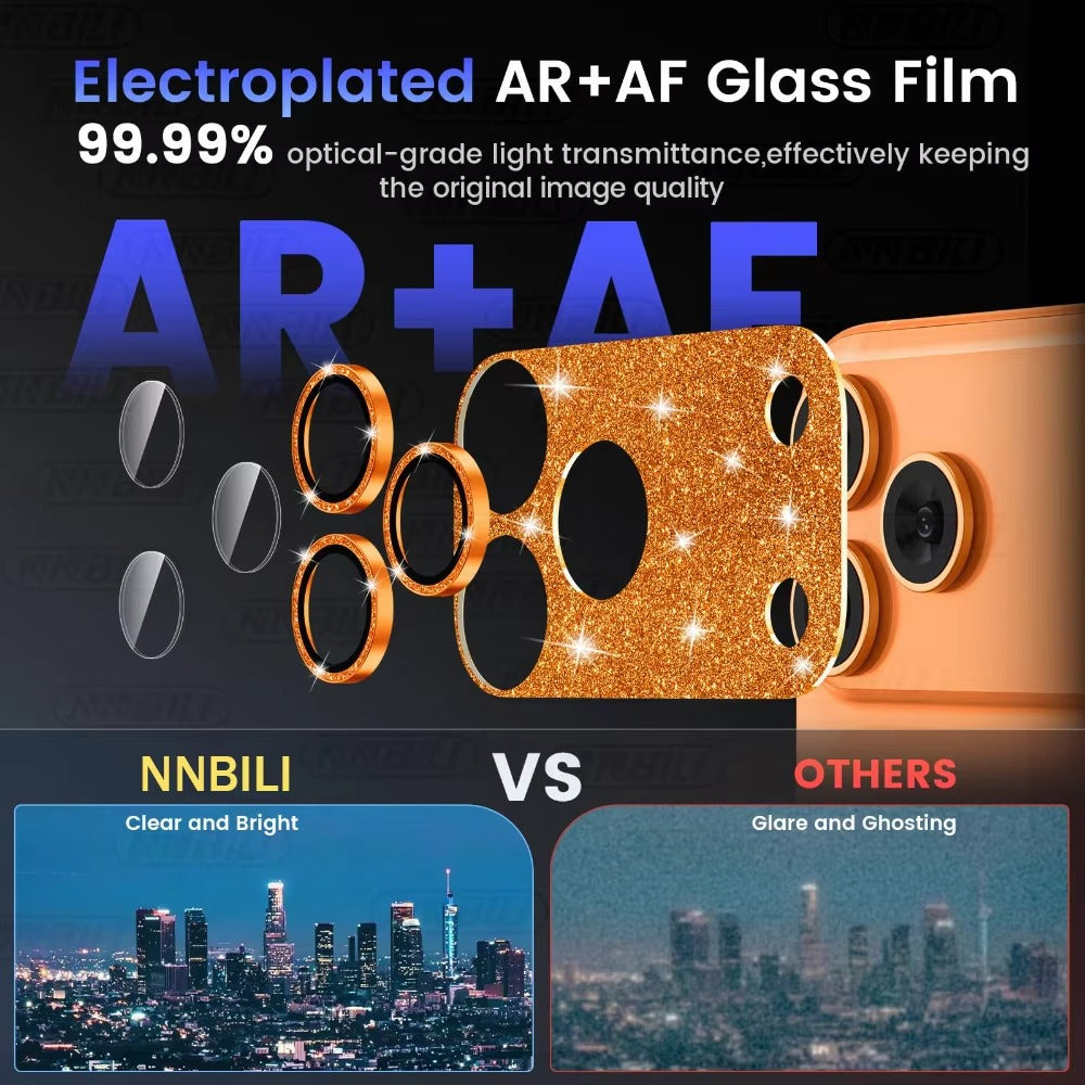 Luxury iPhone Glitter Camera Lens Protector, Metal Alloy Tempered Glass Film with Full Coverage, Scratch Resistance & Decorative Protection