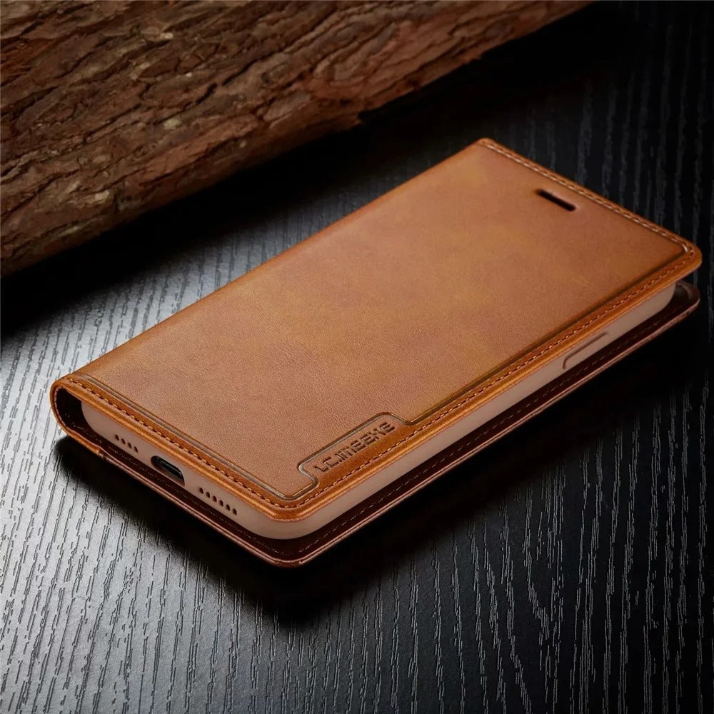 Luxury iPhone Case — PU Leather Flip Cover with Card & SIM Slots, Slim Folio Design, Magnetic Closure, Lightweight Stylish Full-Body Protection