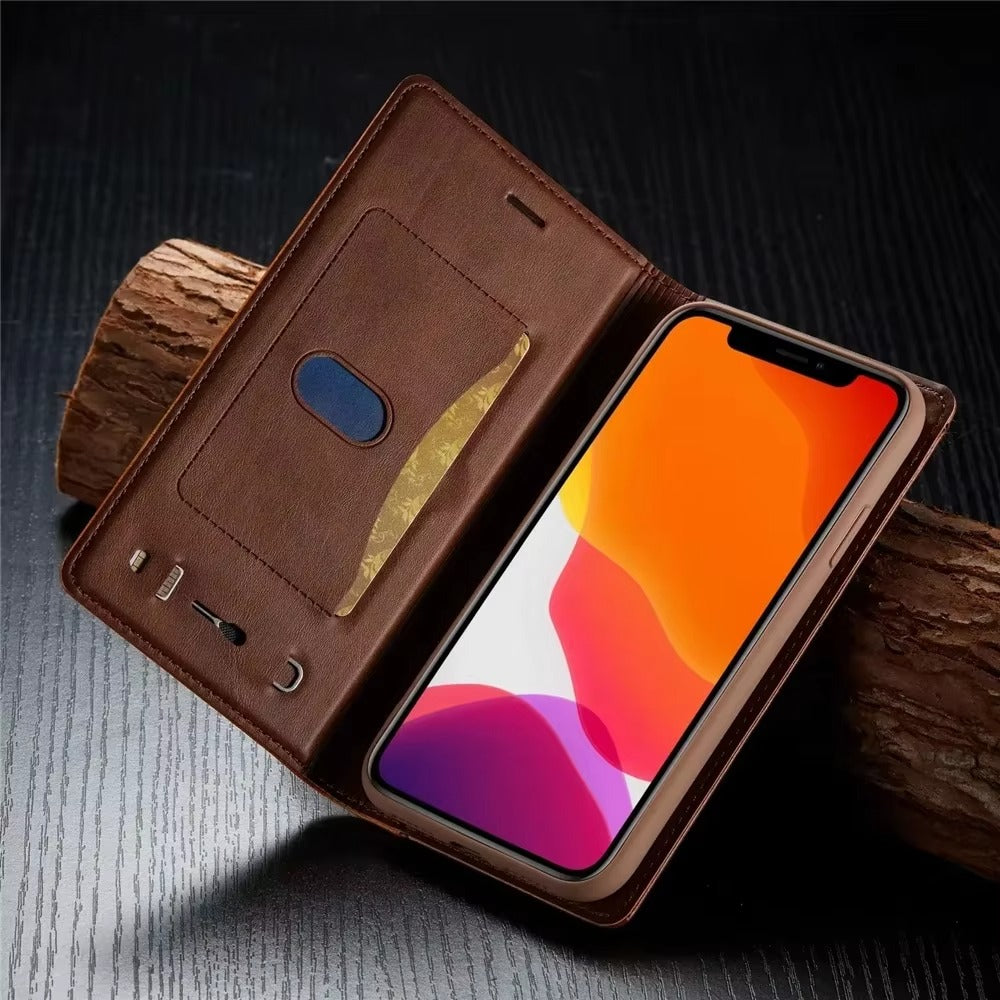 Luxury iPhone Case — PU Leather Flip Cover with Card & SIM Slots, Slim Folio Design, Magnetic Closure, Lightweight Stylish Full-Body Protection