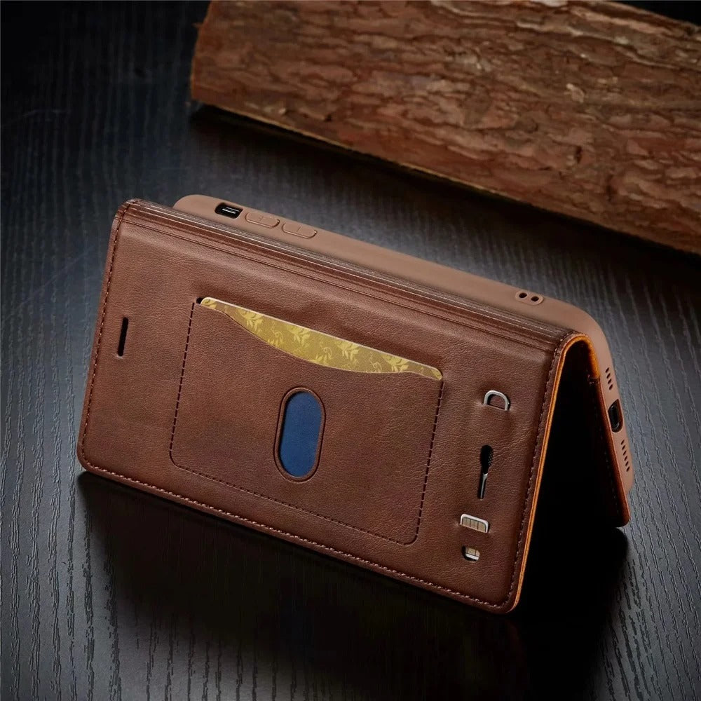Luxury iPhone Case — PU Leather Flip Cover with Card & SIM Slots, Slim Folio Design, Magnetic Closure, Lightweight Stylish Full-Body Protection