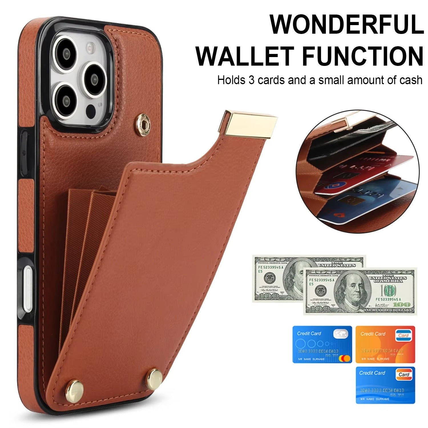 Luxury iPhone Case — Leather Wallet Cover with Card Holders, Kickstand Function, Full-Body Shockproof Protection in a Stylish Functional Design