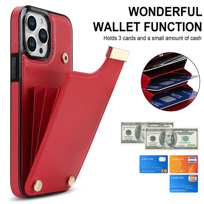 Luxury iPhone Case — Leather Wallet Cover with Card Holders, Kickstand Function, Full-Body Shockproof Protection in a Stylish Functional Design