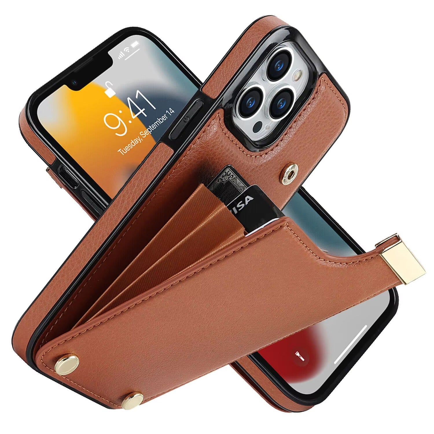 Luxury iPhone Case — Leather Wallet Cover with Card Holders, Kickstand Function, Full-Body Shockproof Protection in a Stylish Functional Design