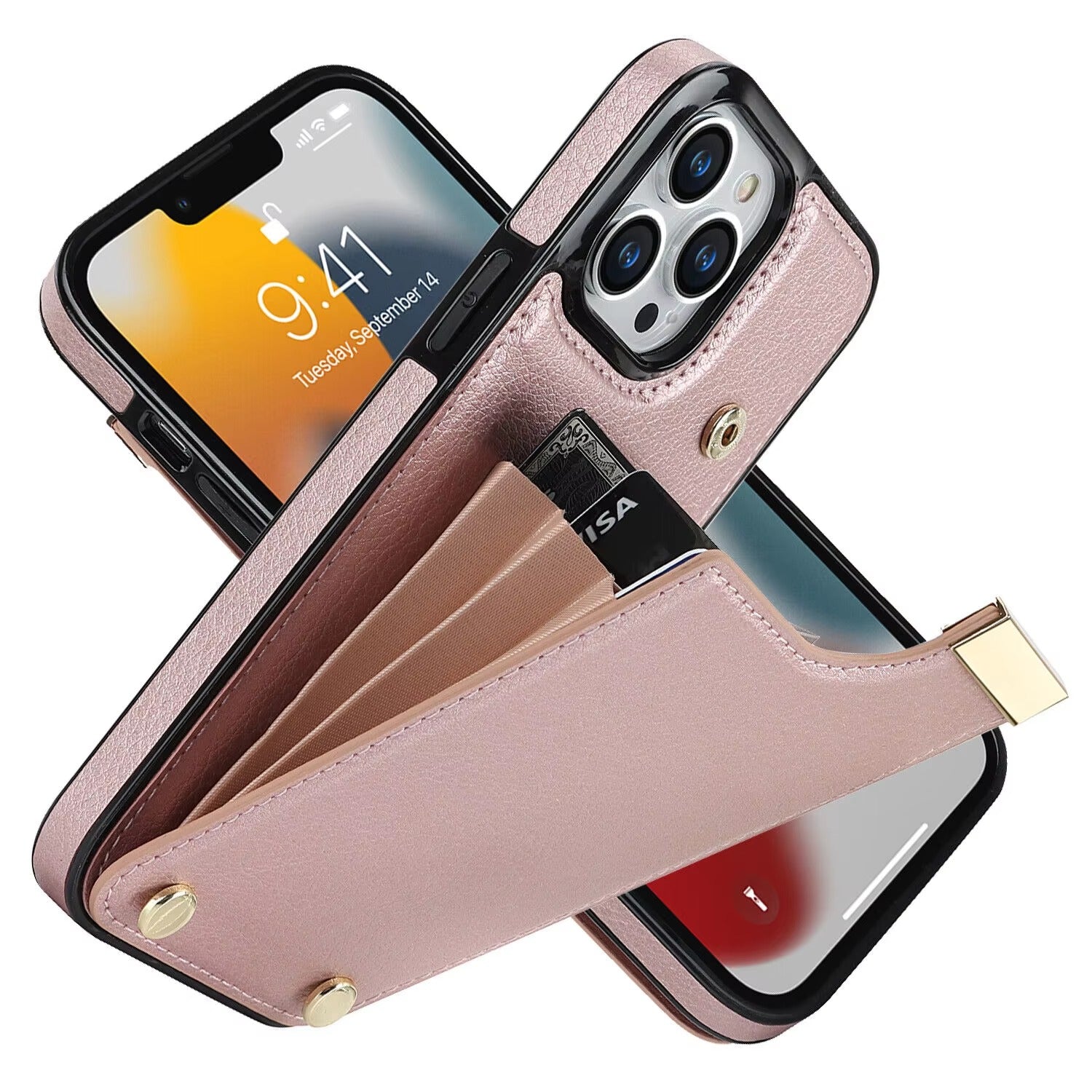 Luxury iPhone Case — Leather Wallet Cover with Card Holders, Kickstand Function, Full-Body Shockproof Protection in a Stylish Functional Design