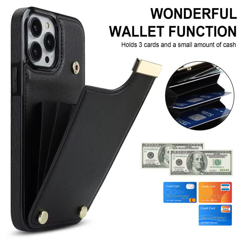 Luxury iPhone Case — Leather Wallet Cover with Card Holders, Kickstand Function, Full-Body Shockproof Protection in a Stylish Functional Design