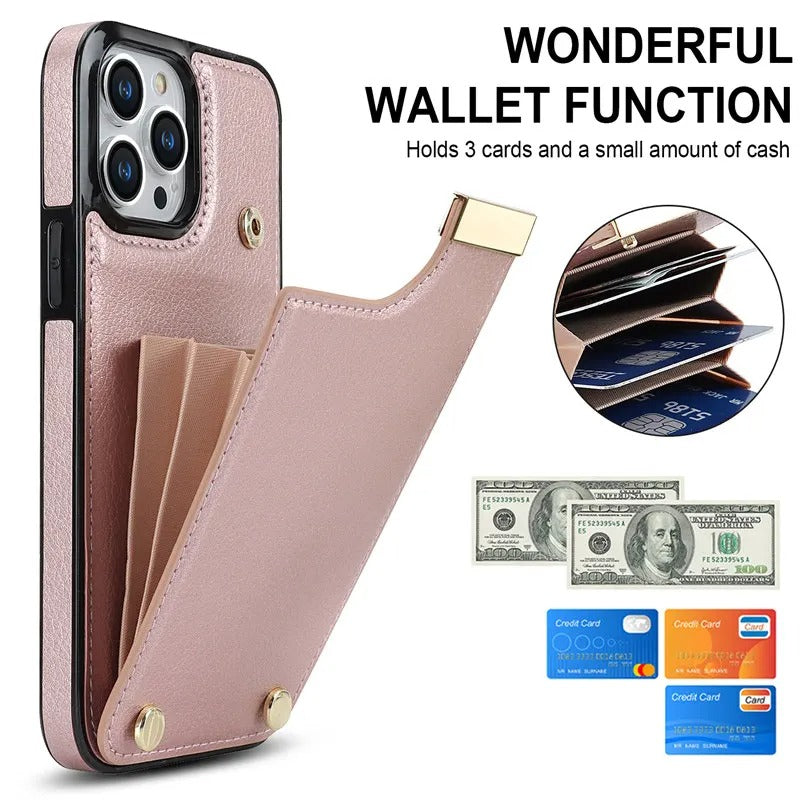 Luxury iPhone Case — Leather Wallet Cover with Card Holders, Kickstand Function, Full-Body Shockproof Protection in a Stylish Functional Design