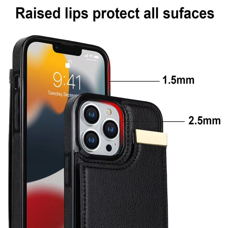 Luxury iPhone Case — Leather Wallet Cover with Card Holders, Kickstand Function, Full-Body Shockproof Protection in a Stylish Functional Design