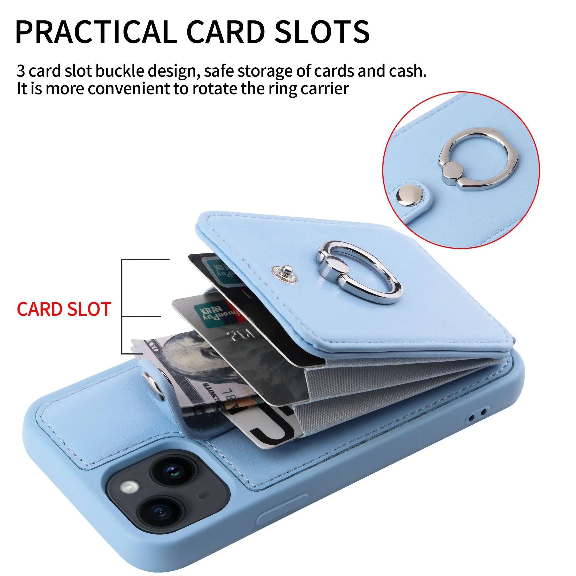 Luxury iPhone Case — Leather Wallet Cover with Ring Holder, Card Slot Design, Shockproof Protection and Anti-Fingerprint Scratch-Resistant Non-Slip Finish