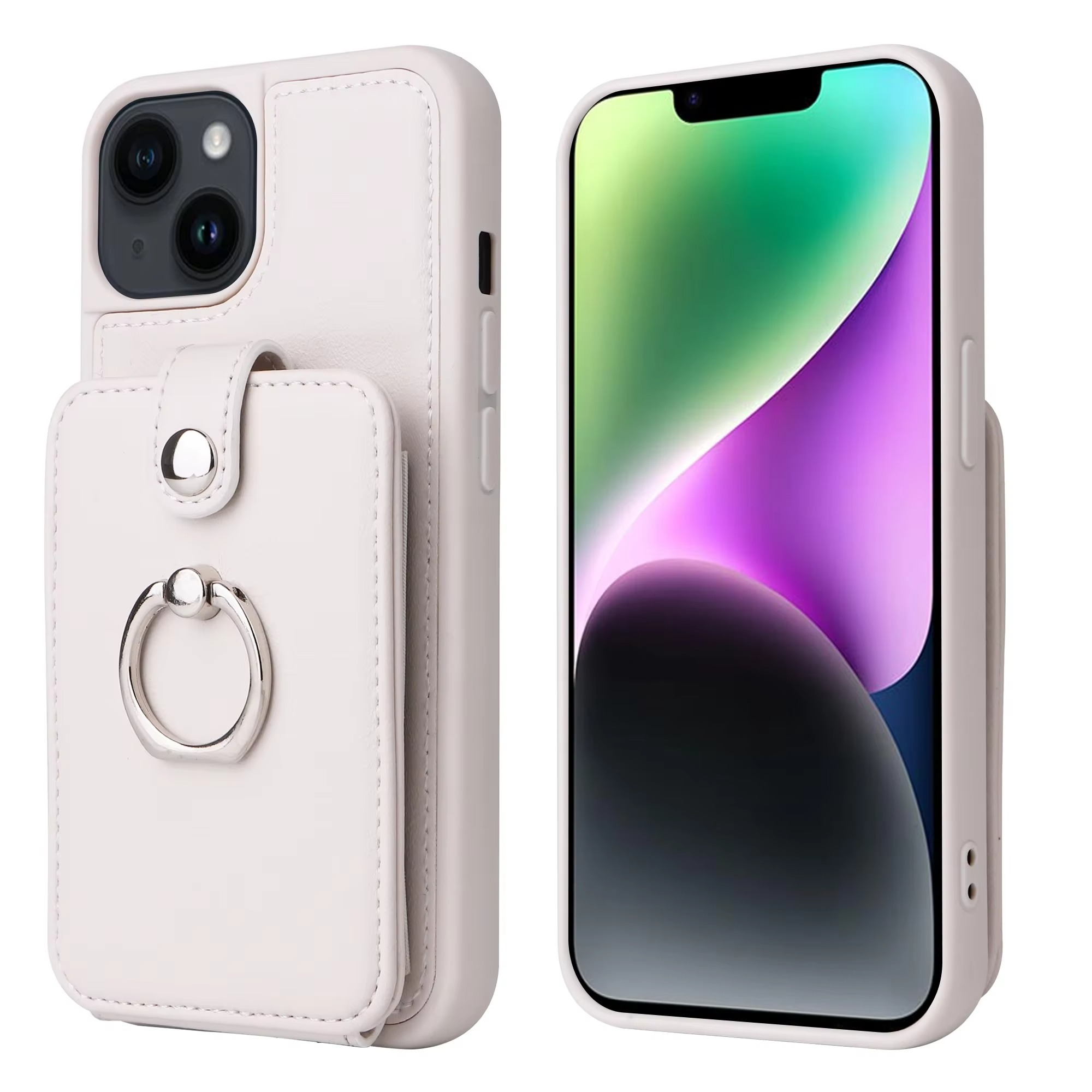 Luxury iPhone Case — Leather Wallet Cover with Ring Holder, Card Slot Design, Shockproof Protection and Anti-Fingerprint Scratch-Resistant Non-Slip Finish