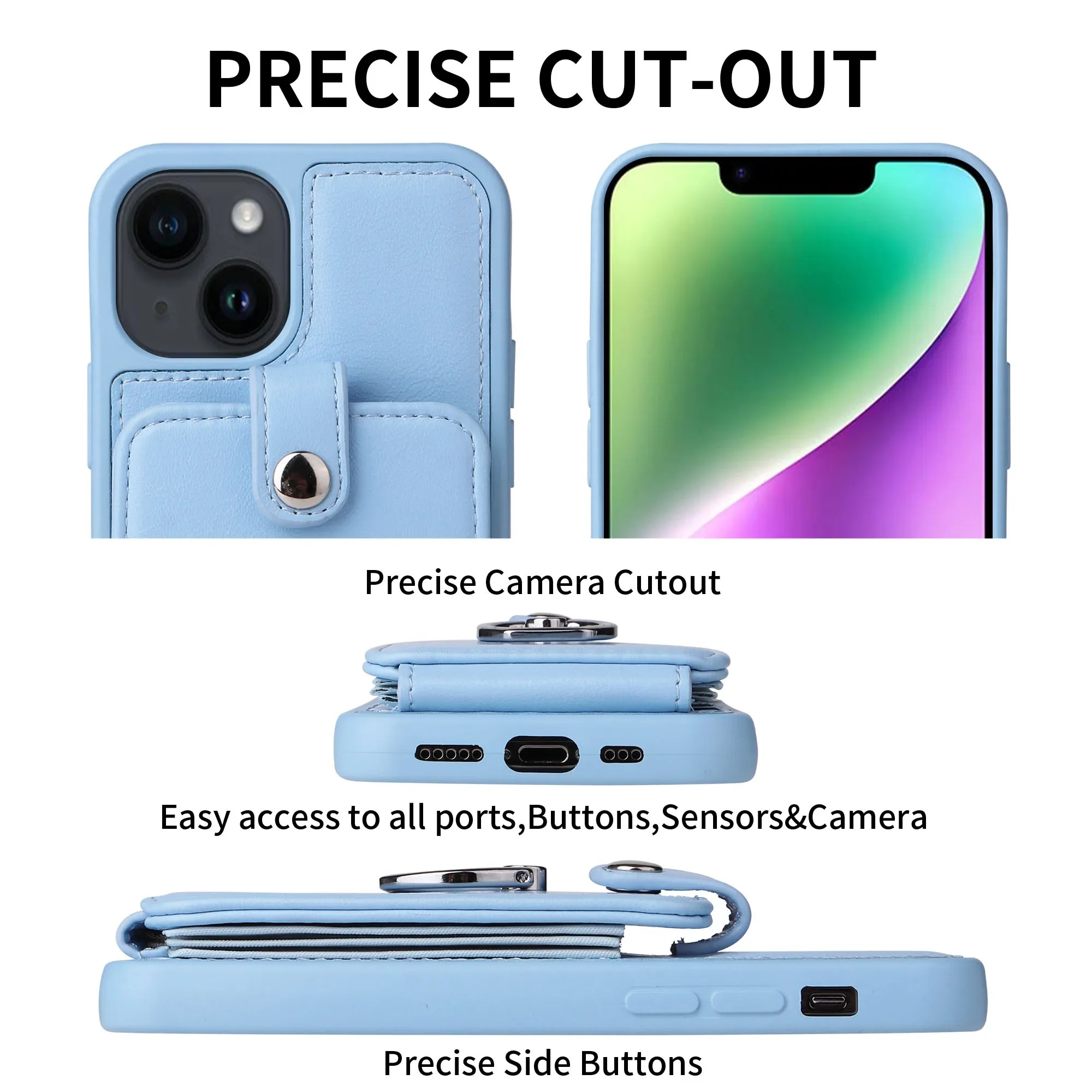 Luxury iPhone Case — Leather Wallet Cover with Ring Holder, Card Slot Design, Shockproof Protection and Anti-Fingerprint Scratch-Resistant Non-Slip Finish