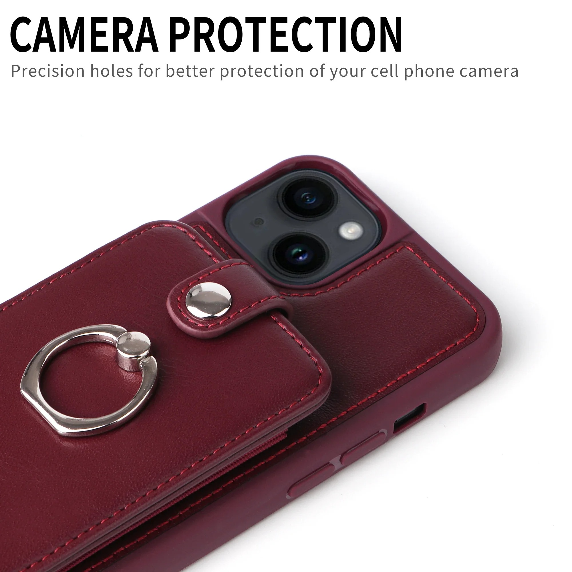 Luxury iPhone Case — Leather Wallet Cover with Ring Holder, Card Slot Design, Shockproof Protection and Anti-Fingerprint Scratch-Resistant Non-Slip Finish