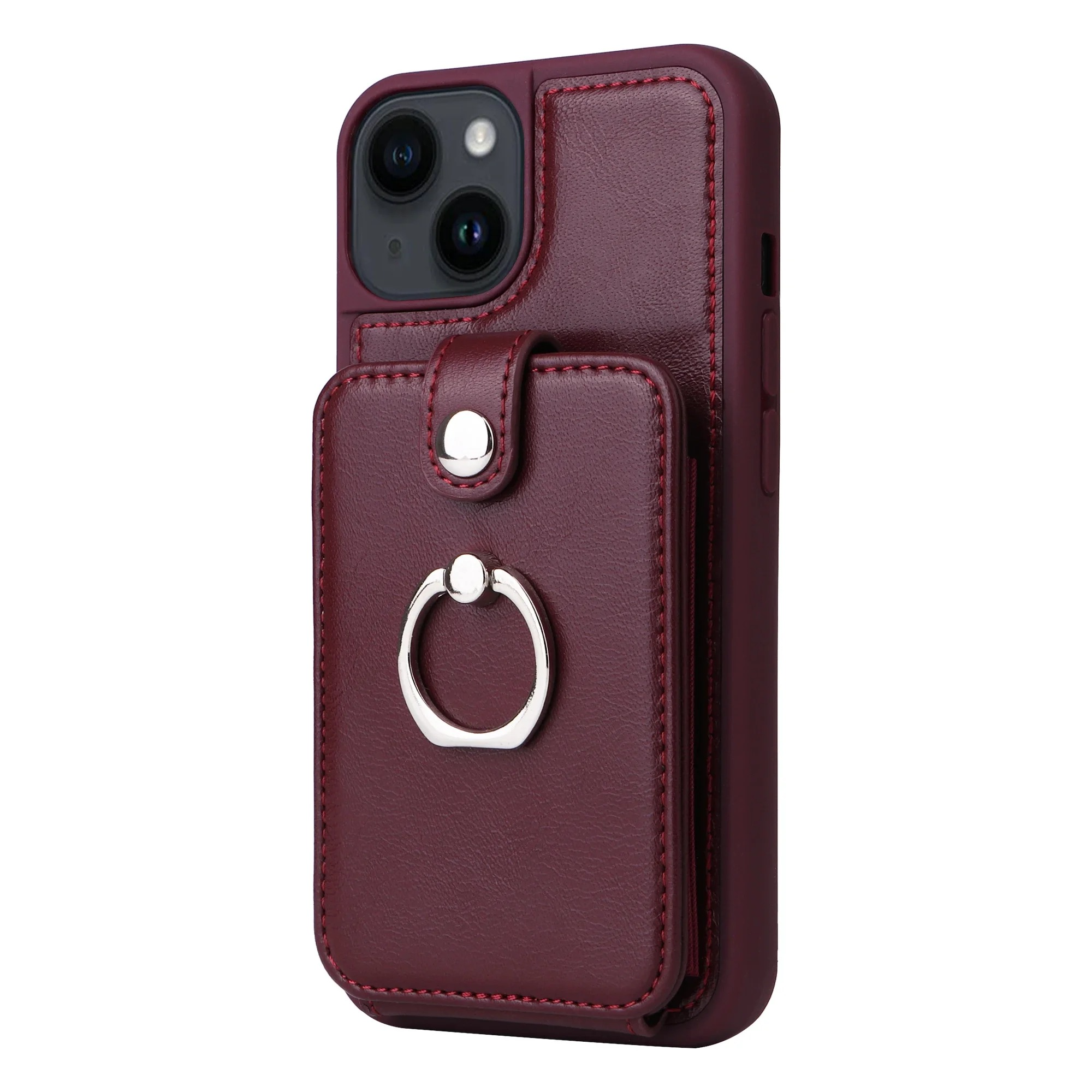 Luxury iPhone Case — Leather Wallet Cover with Ring Holder, Card Slot Design, Shockproof Protection and Anti-Fingerprint Scratch-Resistant Non-Slip Finish