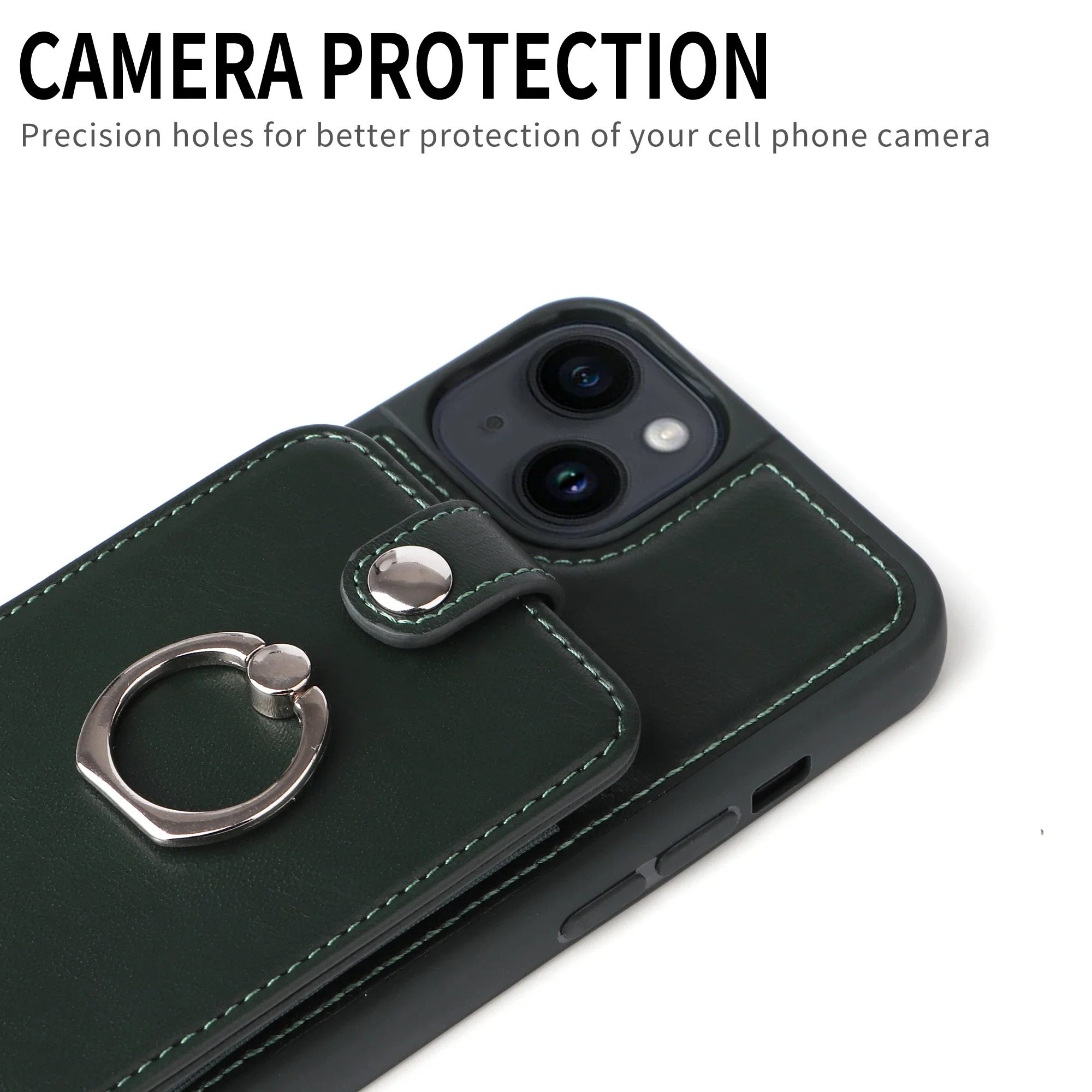 Luxury iPhone Case — Leather Wallet Cover with Ring Holder, Card Slot Design, Shockproof Protection and Anti-Fingerprint Scratch-Resistant Non-Slip Finish
