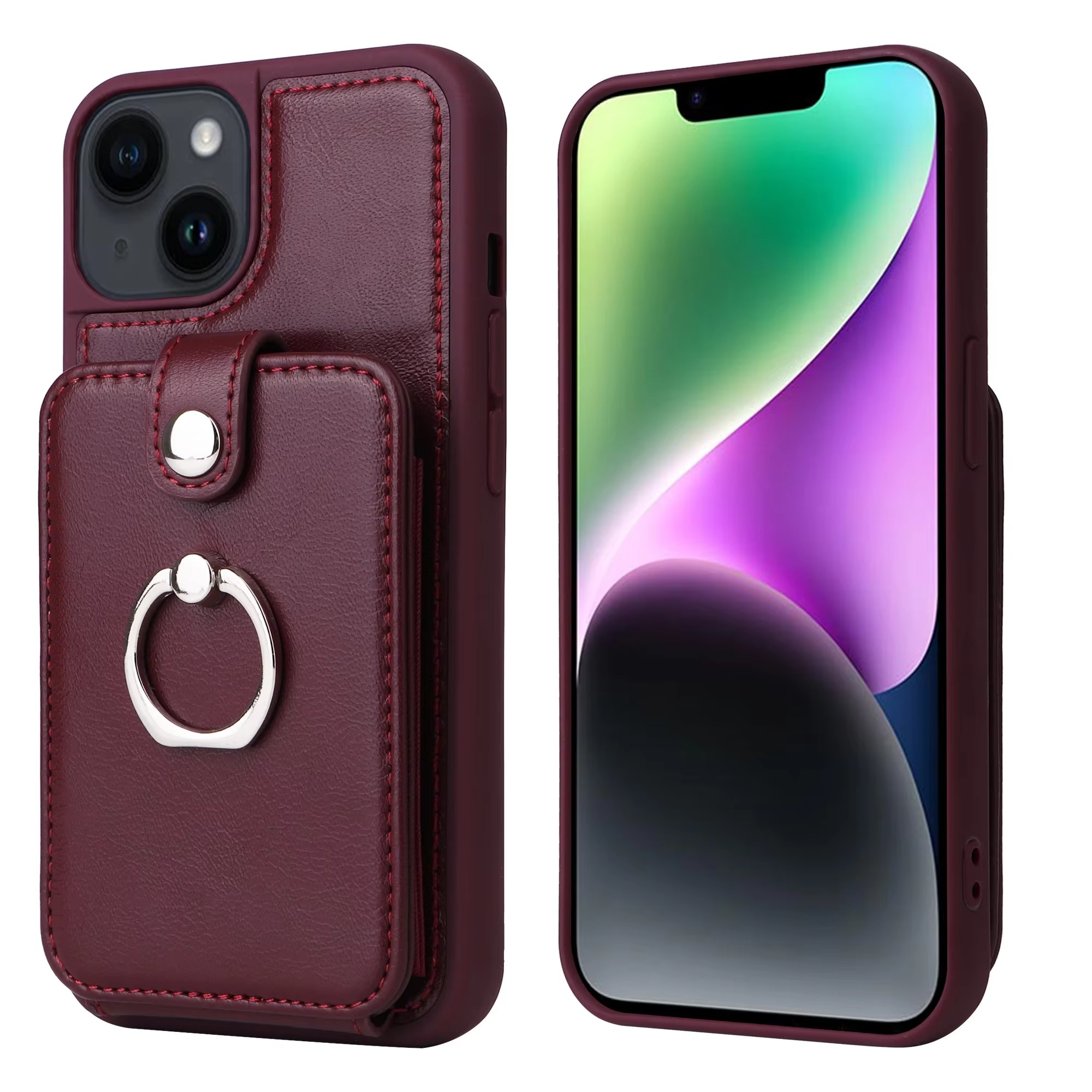 Luxury iPhone Case — Leather Wallet Cover with Ring Holder, Card Slot Design, Shockproof Protection and Anti-Fingerprint Scratch-Resistant Non-Slip Finish