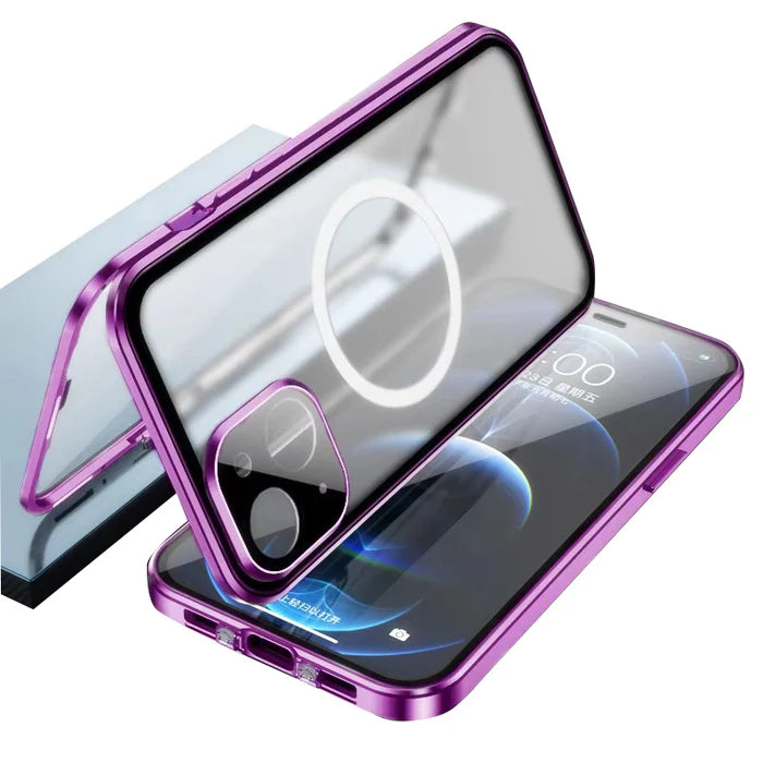 Luxury iPhone Case — MagSafe Double-Sided Glass Cover with 360° HD Transparent Full-Body Protection, Magnetic Metal Alloy Frame and Shockproof Anti-Fingerprint Design