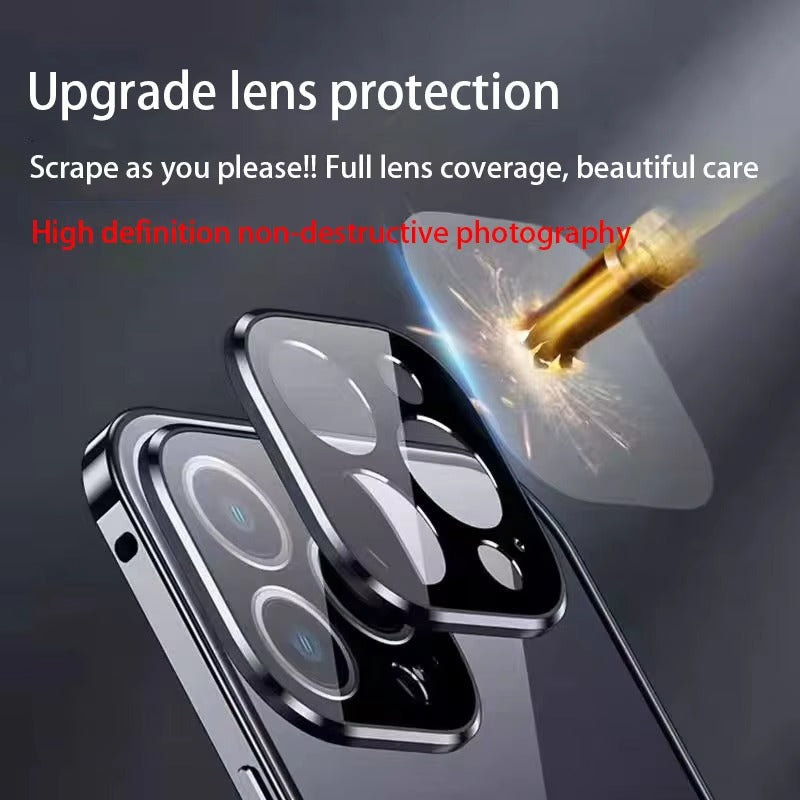 Luxury iPhone Case — MagSafe Double-Sided Glass Cover with 360° HD Transparent Full-Body Protection, Magnetic Metal Alloy Frame and Shockproof Anti-Fingerprint Design