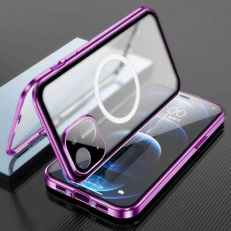 Luxury iPhone Case — MagSafe Double-Sided Glass Cover with 360° HD Transparent Full-Body Protection, Magnetic Metal Alloy Frame and Shockproof Anti-Fingerprint Design