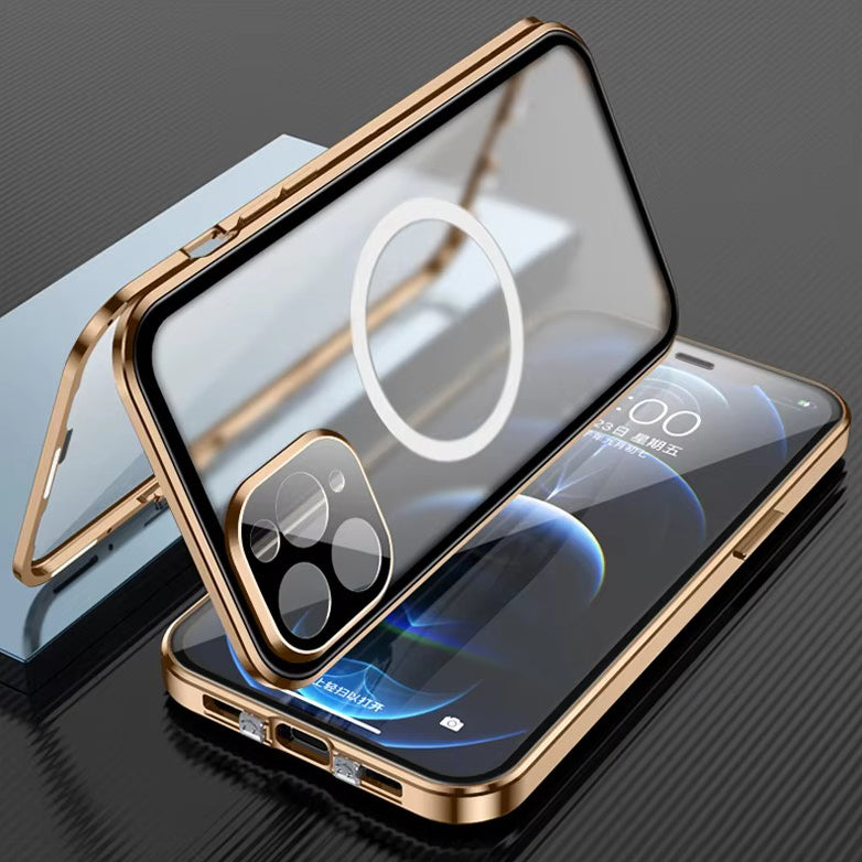 Luxury iPhone Case — MagSafe Double-Sided Glass Cover with 360° HD Transparent Full-Body Protection, Magnetic Metal Alloy Frame and Shockproof Anti-Fingerprint Design