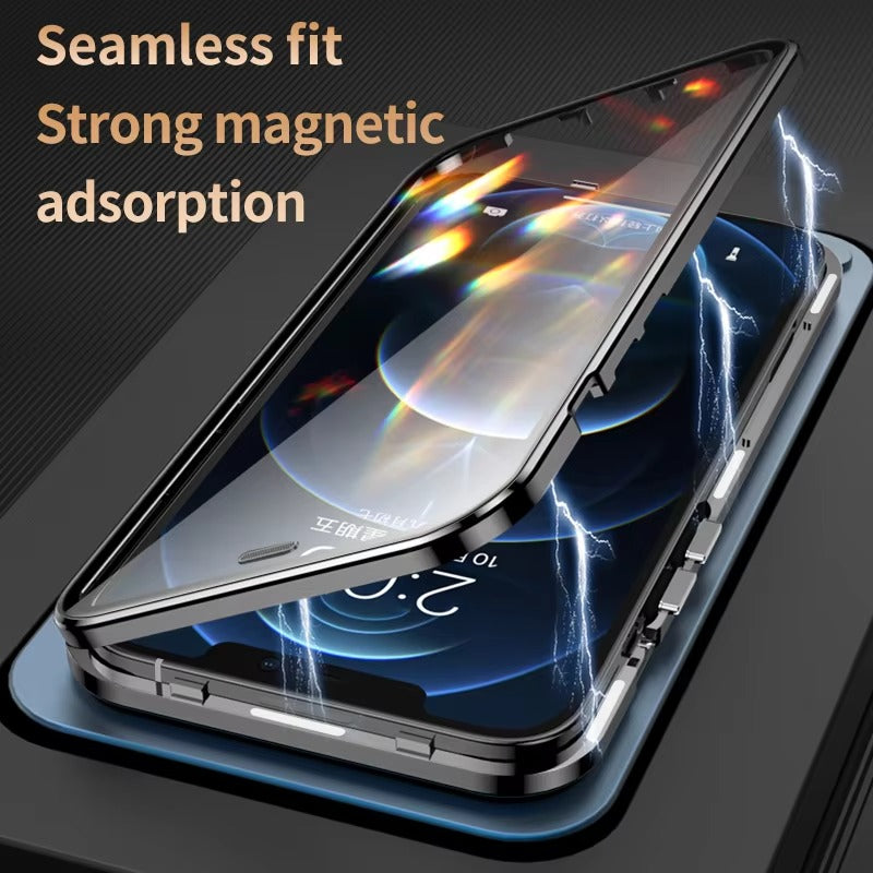 Luxury iPhone Case — MagSafe Double-Sided Glass Cover with 360° HD Transparent Full-Body Protection, Magnetic Metal Alloy Frame and Shockproof Anti-Fingerprint Design