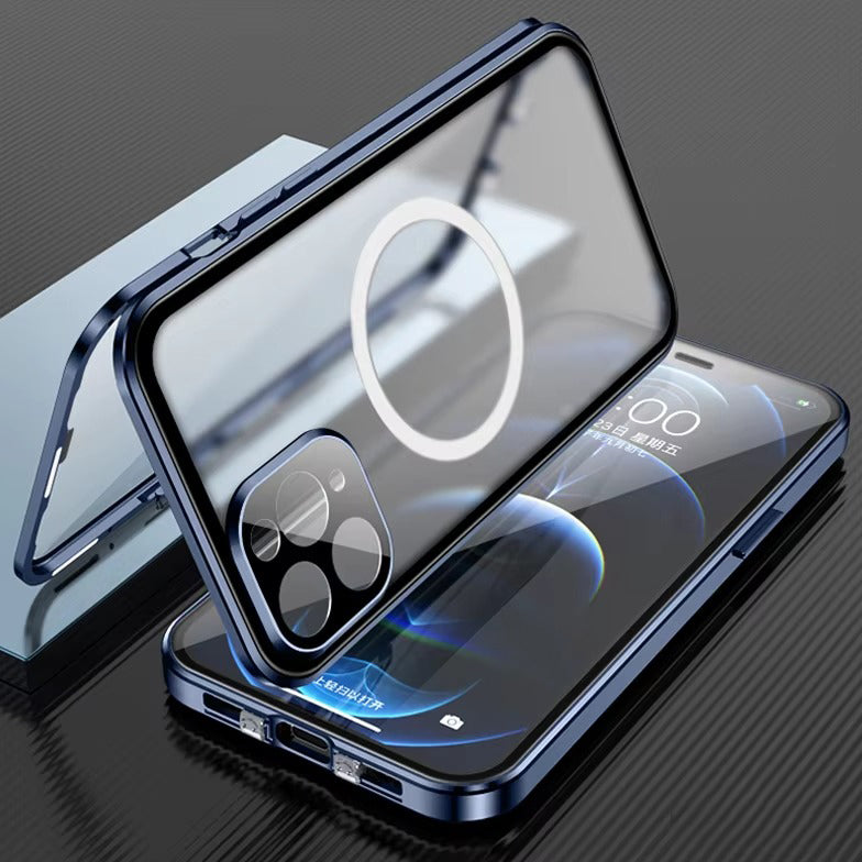 Luxury iPhone Case — MagSafe Double-Sided Glass Cover with 360° HD Transparent Full-Body Protection, Magnetic Metal Alloy Frame and Shockproof Anti-Fingerprint Design