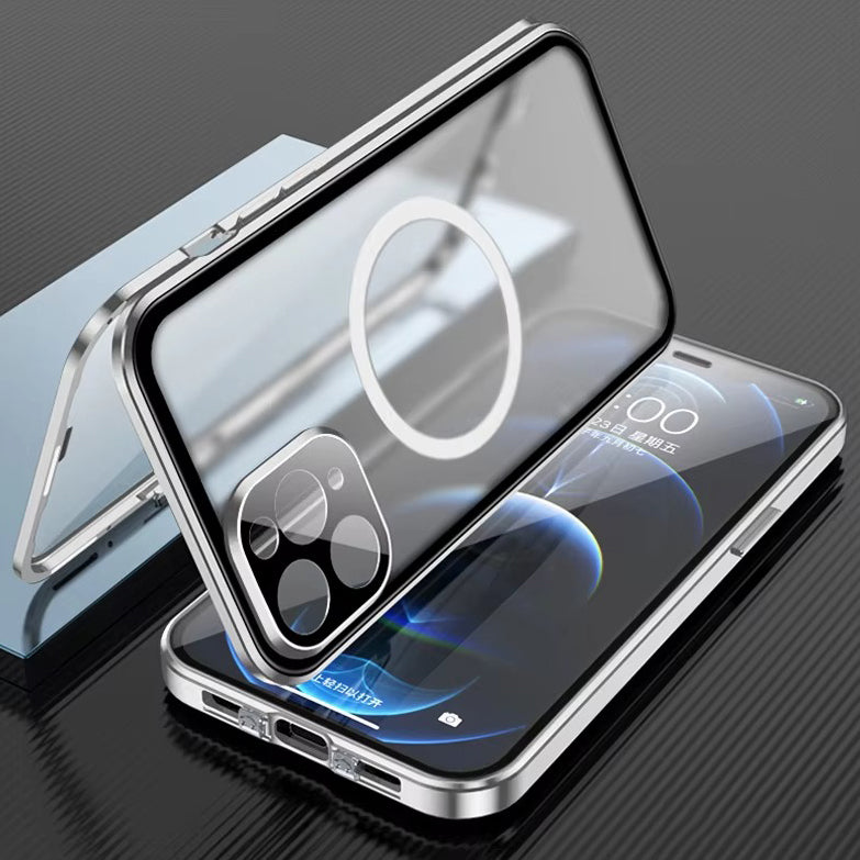 Luxury iPhone Case — MagSafe Double-Sided Glass Cover with 360° HD Transparent Full-Body Protection, Magnetic Metal Alloy Frame and Shockproof Anti-Fingerprint Design