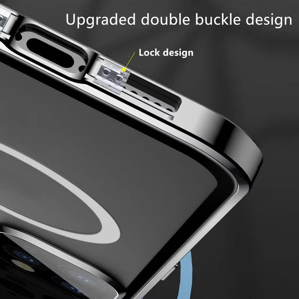 Luxury iPhone Case — MagSafe Double-Sided Glass Cover with 360° Full-Body Protection, HD Transparent Metal Alloy Frame and Magnetic Shockproof Anti-Fingerprint Design