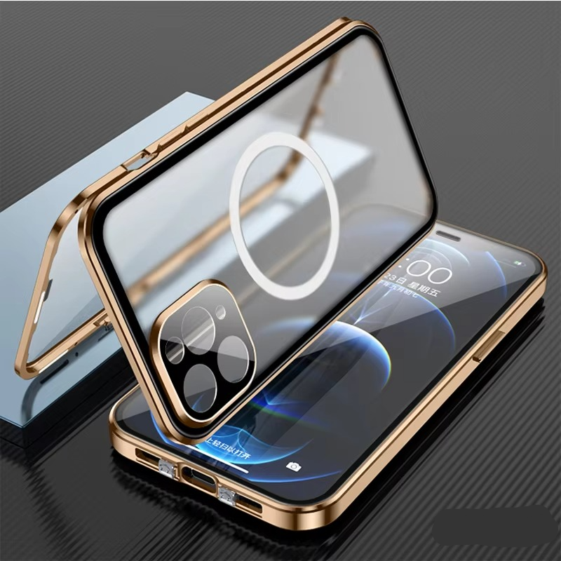 Luxury iPhone Case — MagSafe Double-Sided Glass Cover with 360° Full-Body Protection, HD Transparent Metal Alloy Frame and Magnetic Shockproof Anti-Fingerprint Design