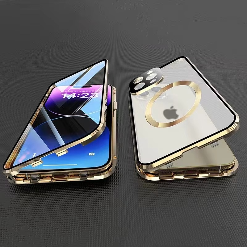 Luxury iPhone Case — MagSafe Double-Sided Glass Cover with 360° Full-Body Protection, HD Transparent Metal Alloy Frame and Magnetic Shockproof Anti-Fingerprint Design