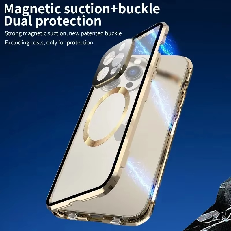 Luxury iPhone Case — MagSafe Double-Sided Glass Cover with 360° Full-Body Protection, HD Transparent Metal Alloy Frame and Magnetic Shockproof Anti-Fingerprint Design