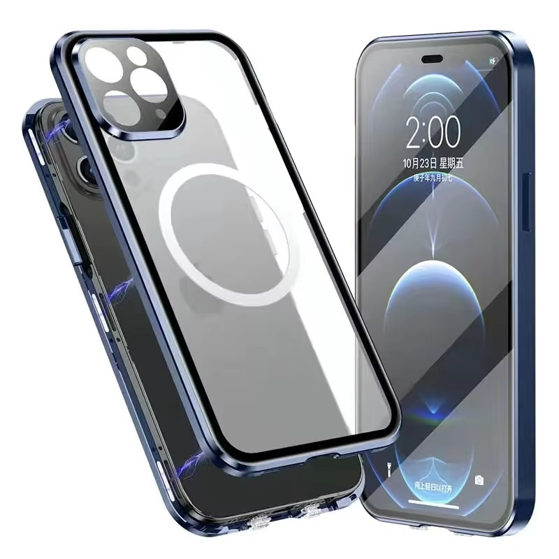 Luxury iPhone Case — MagSafe Double-Sided Glass Cover with 360° Full-Body Protection, HD Transparent Metal Alloy Frame and Magnetic Shockproof Anti-Fingerprint Design