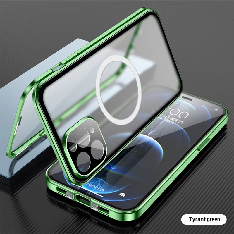 Luxury iPhone Case — MagSafe Double-Sided Glass Cover with 360° Full-Body Protection, HD Transparent Metal Alloy Frame and Magnetic Shockproof Anti-Fingerprint Design