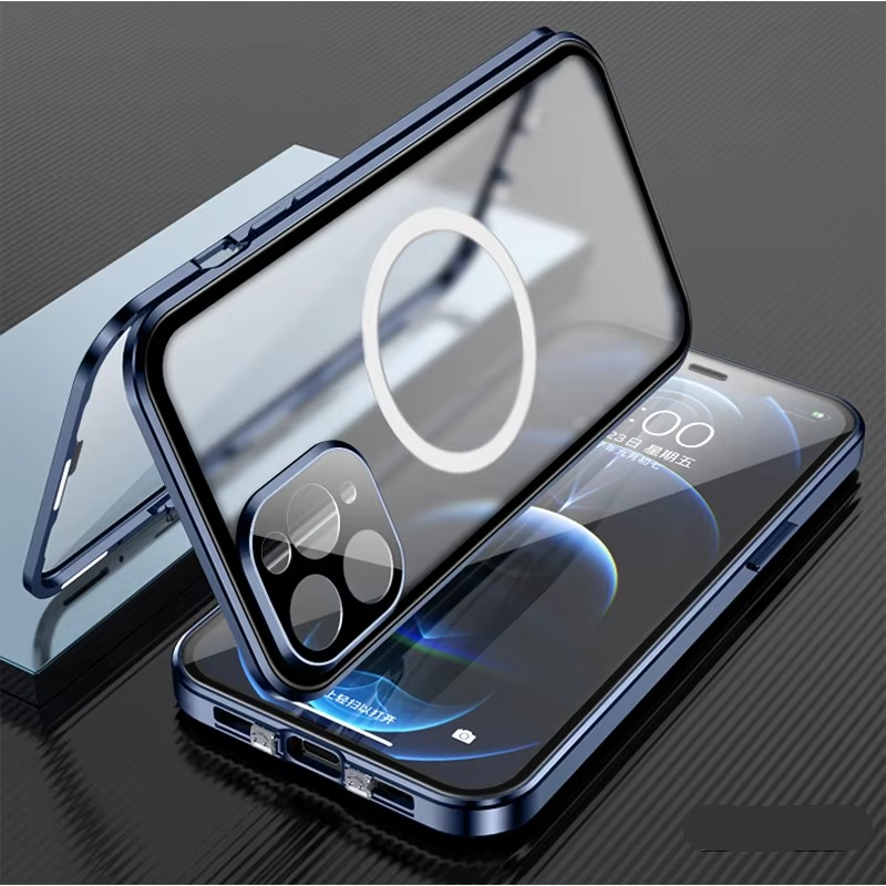 Luxury iPhone Case — MagSafe Double-Sided Glass Cover with 360° Full-Body Protection, HD Transparent Metal Alloy Frame and Magnetic Shockproof Anti-Fingerprint Design