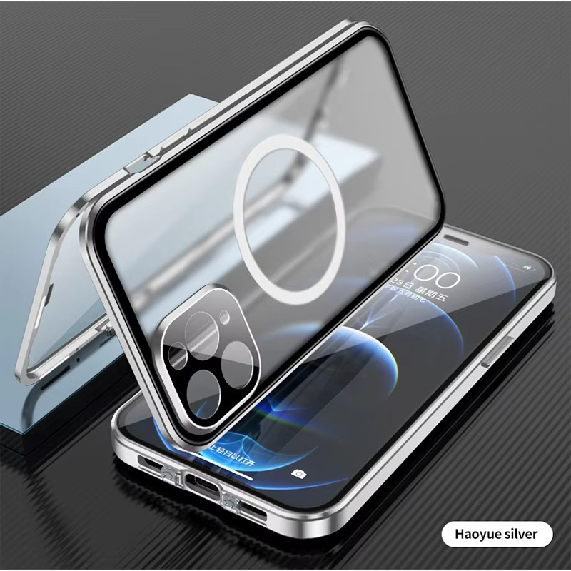 Luxury iPhone Case — MagSafe Double-Sided Glass Cover with 360° Full-Body Protection, HD Transparent Metal Alloy Frame and Magnetic Shockproof Anti-Fingerprint Design
